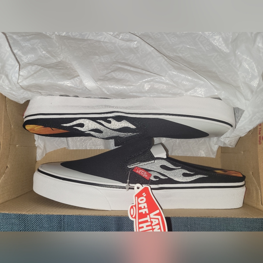 VANS x A$AP Rocky Worldwide Slip-On Sneakers Black White Flame Size 8
